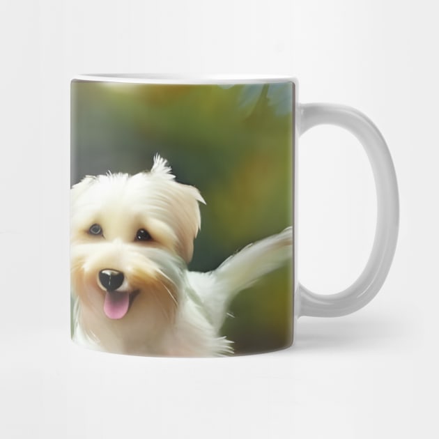 My body is quiet and still  with very cute happy little dog running by Dok's Mug Store